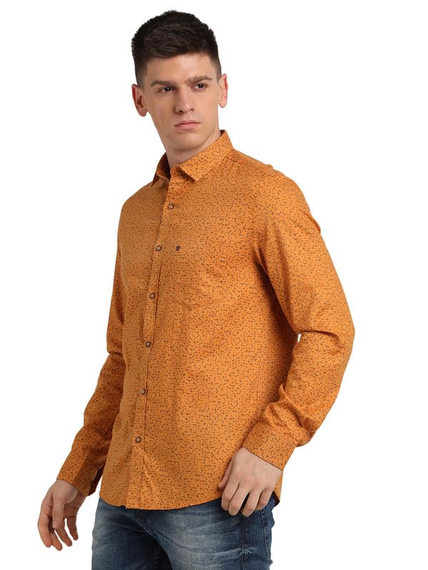 Turtle Men Mustard Cotton Printed Slim Fit Casual Shirts