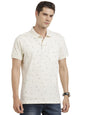 Turtle Men Knitted Cream Half Sleeve Casual Printed Polo Tshirt
