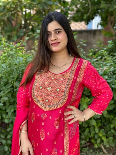 ANNI DESIGNER Women's Rayon Floral Straight Kurta with Pant & Dupatta