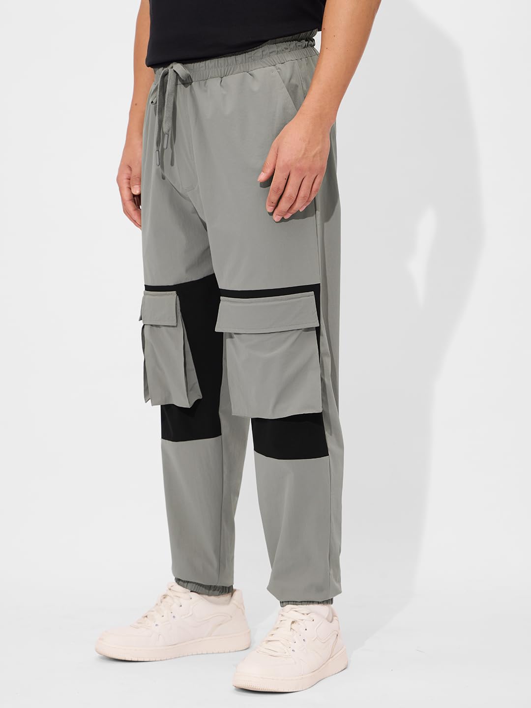 The Souled Store Space Time Men and Boys Drawstringed Black and Grey Nylon Blend Oversized Joggers