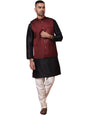 Jompers Mens Woven Design Nehru Jacket With Solid Kurta Pyjama Set