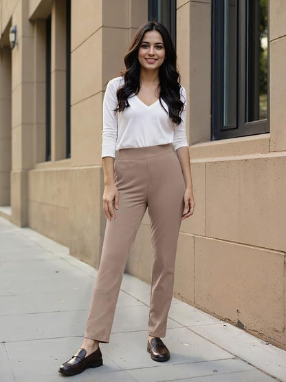 BlissClub Women AM PM Cotton Straight Pants - Regular | Wide Waistband | High Rise | Drawstring | 2 Pockets