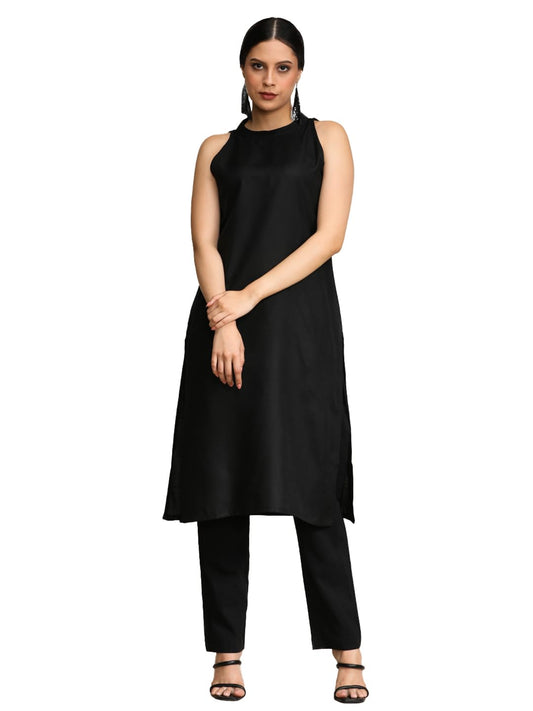Black Halter Neck Straight Kurta