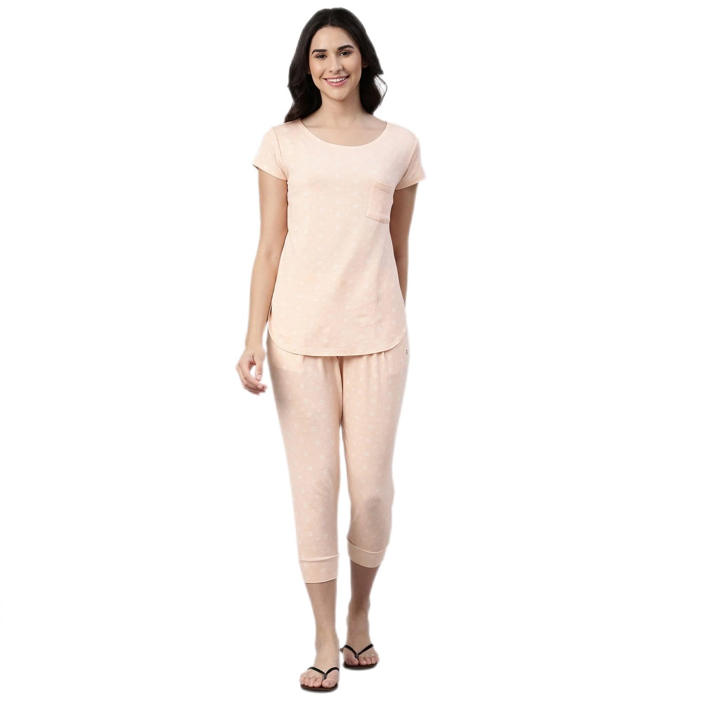 Enamor EC16 Home Tee and Capri Set for Women with All Over Print