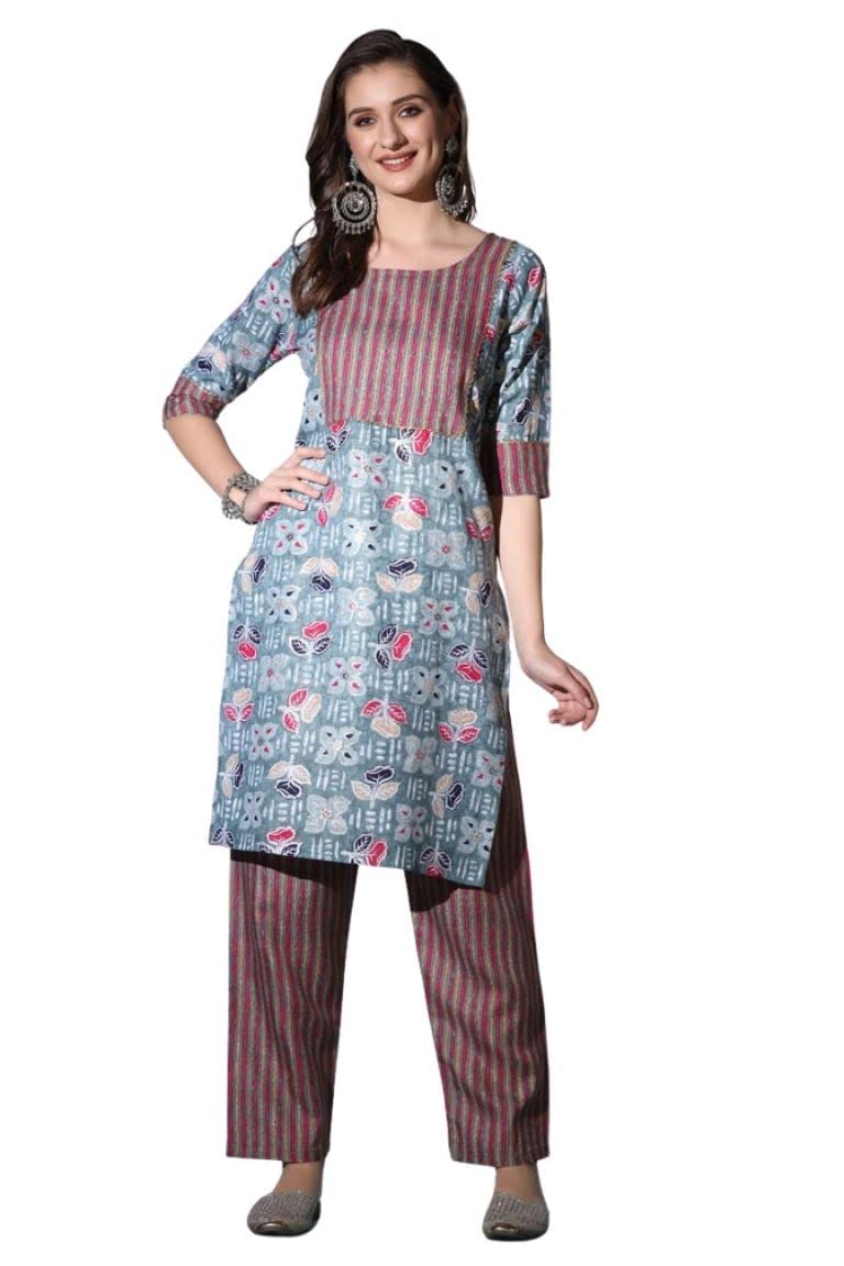 Om Sai Latest Creation Kurta For Women | Cotton Stitched Lace Detailing Floral Hand Block Print Straight Kurta For Ladies | Prin