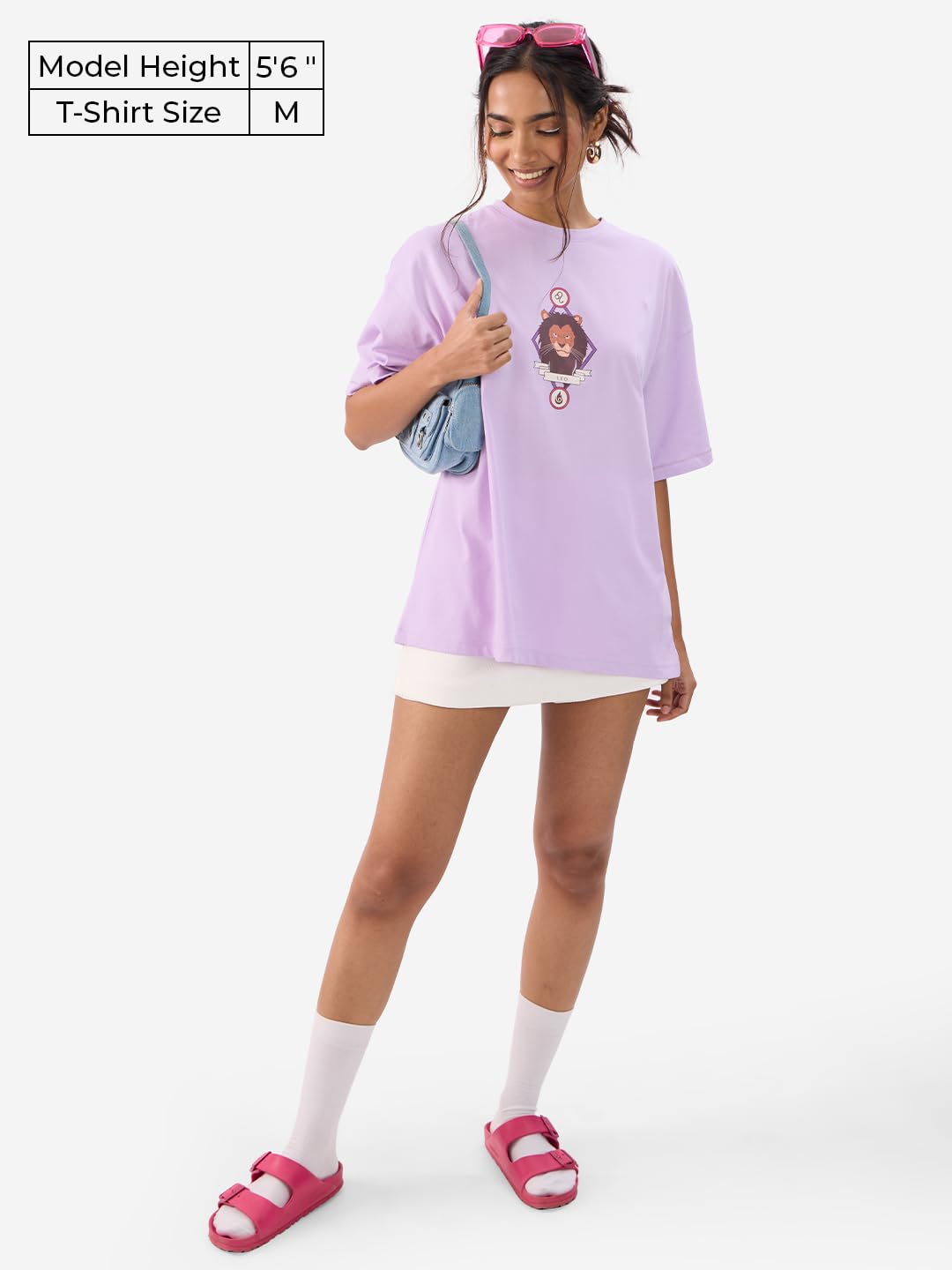 The Souled Store Zodiac: Leo Women and Girls Short Sleeves Round Neck Purple Graphic Printed Cotton Oversized T-Shirts