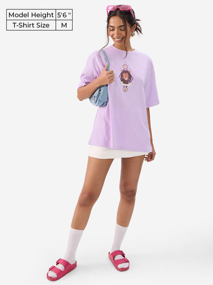 The Souled Store Zodiac: Leo Women and Girls Short Sleeves Round Neck Purple Graphic Printed Cotton Oversized T-Shirts