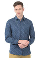 Turtle Men Cotton Linen Dark Blue Slim Fit Printed Shirts