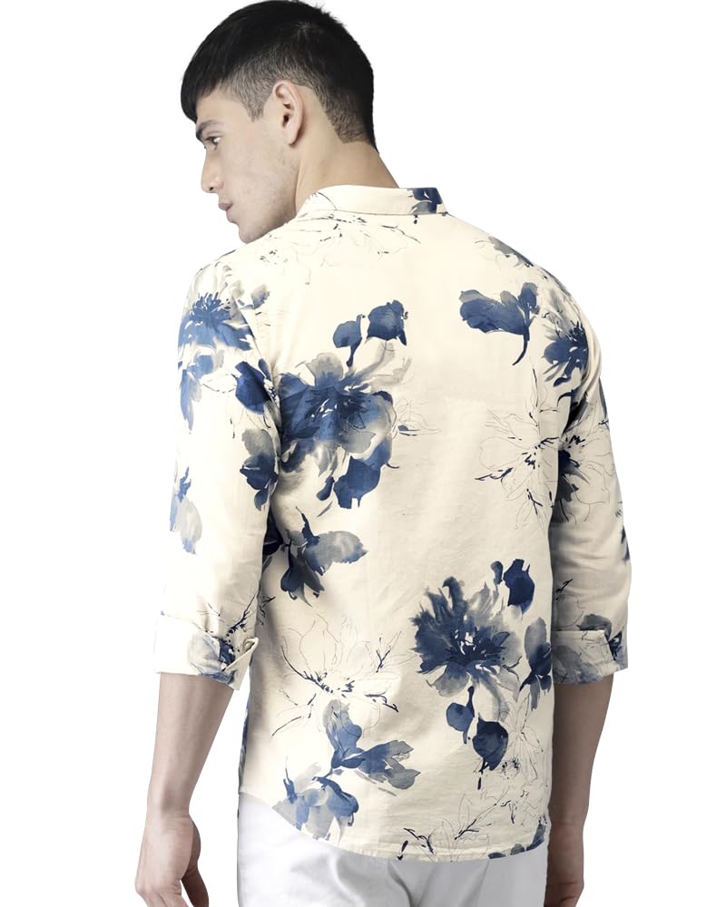 Eyebogler Men Collar Neck Floral Print Full Sleeve Regular Fit Shirt