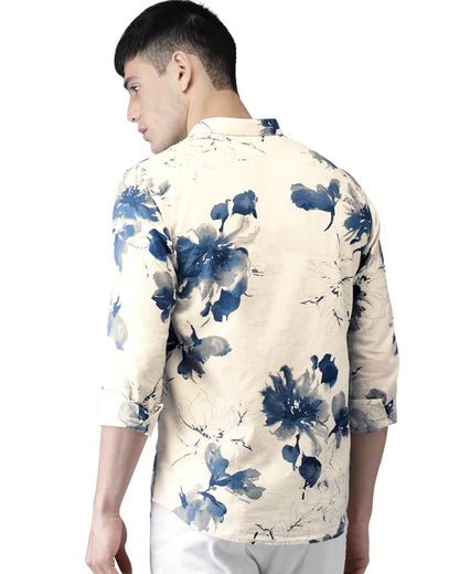 Eyebogler Men Collar Neck Floral Print Full Sleeve Regular Fit Shirt