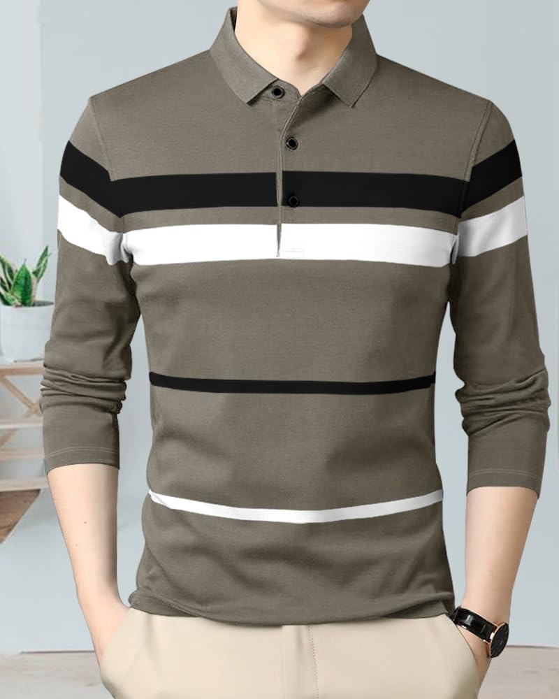 Noble Monk MenS Regular Fit Polo T Shirt |Full Sleeves |Collar Tshirts | Casual T-Shirt For Men