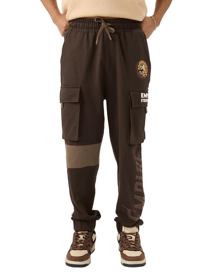The Souled Store Official Star Wars: Empire Strikes Men and Boys Drawstring Oversized Fit Cotton Cargo Joggers Brown
