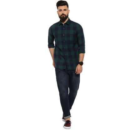 Campus Sutra Mens Regular Fit Full Sleeve Shirt for Casual Wear |Blue|Green|Chequered|Front Spread Collar|Shirt Crafted with Co