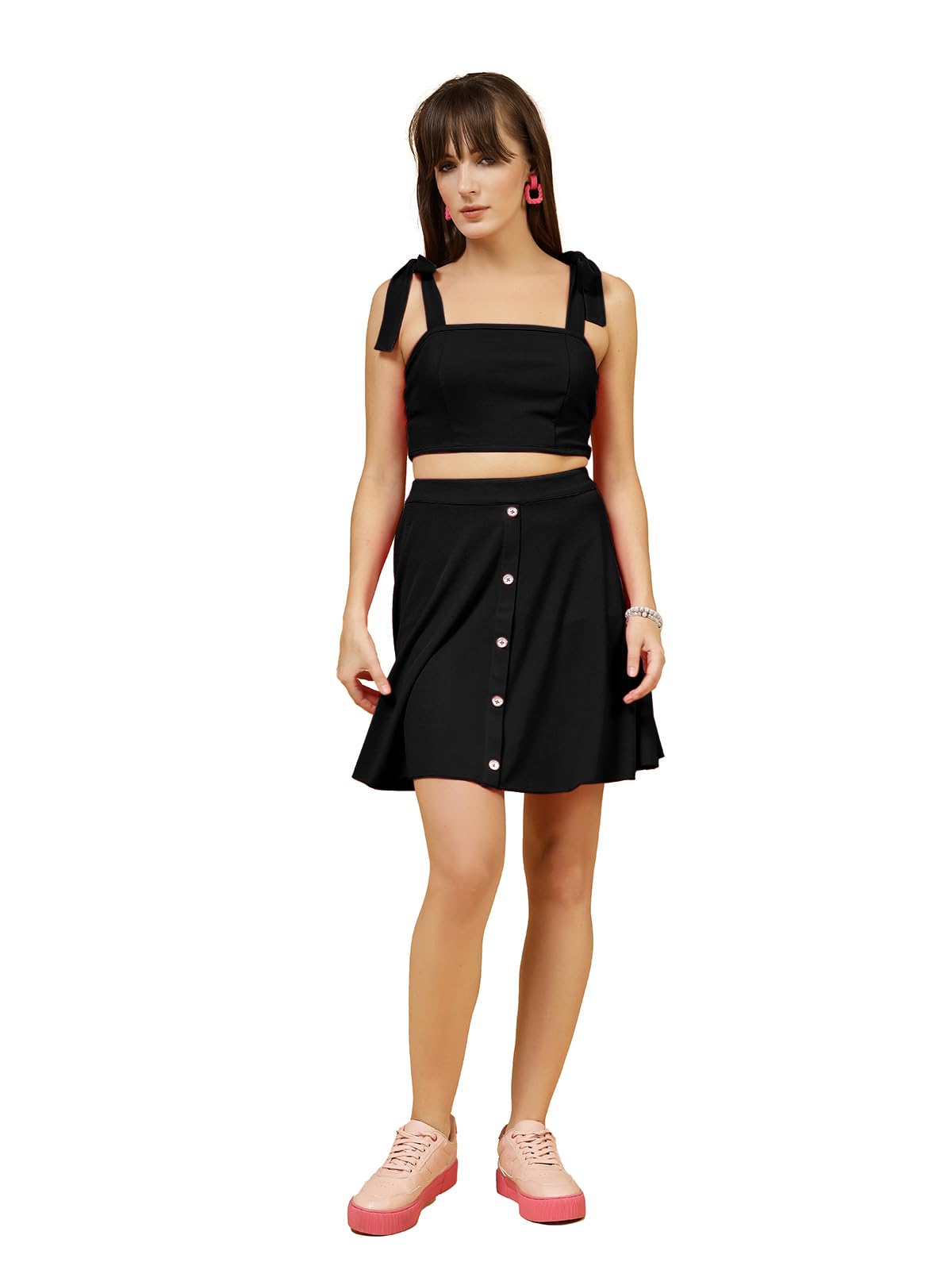 OOMPH! Stretchable Lycra A-line Skirt, Black - msk143