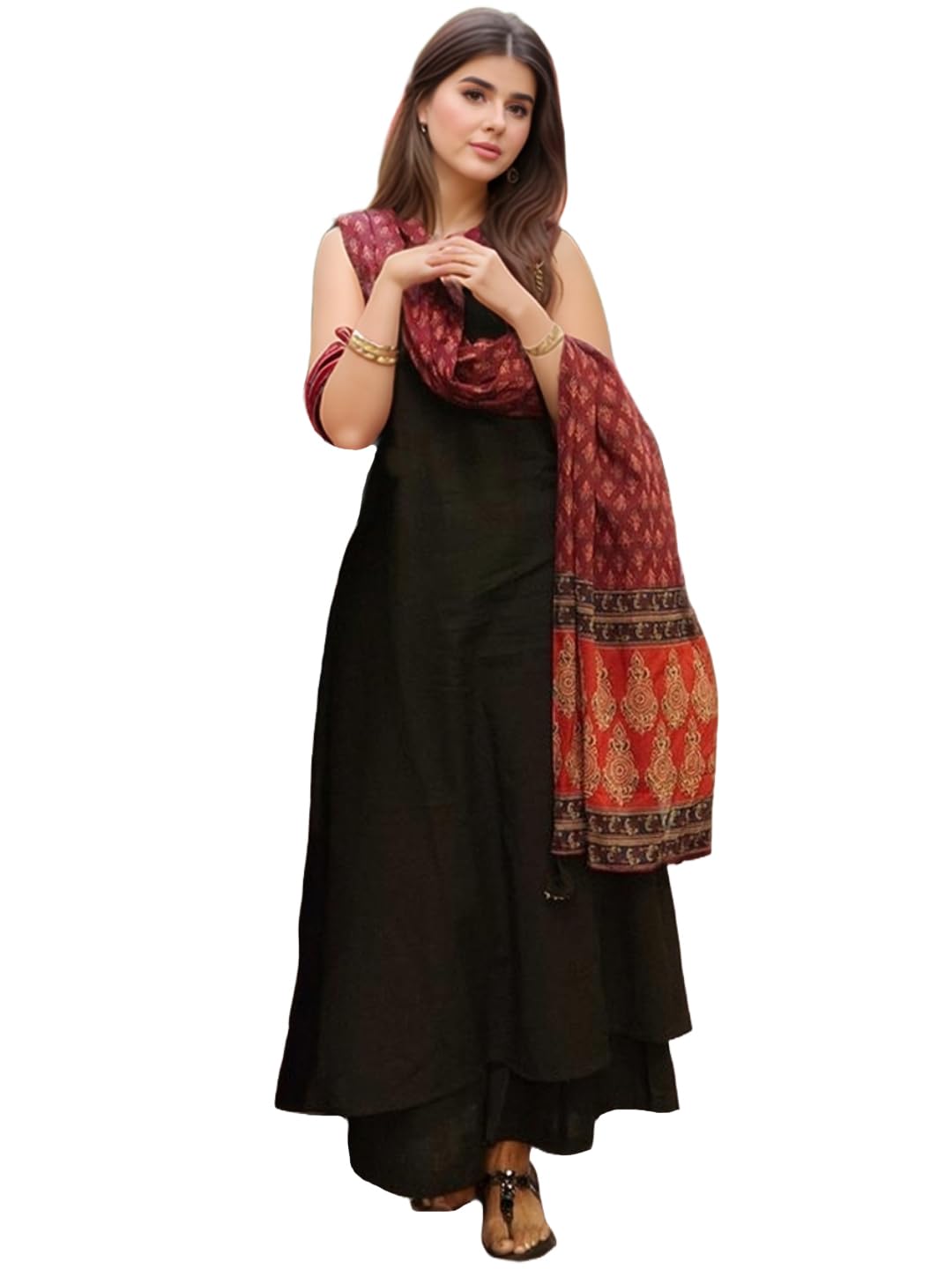 Anni Designer WomenS Rayon Viscose Solid A-Line Kurta With Palazzo & Dupatta (Umika Black-Vks01_Xxl_Black_Xx-Large)