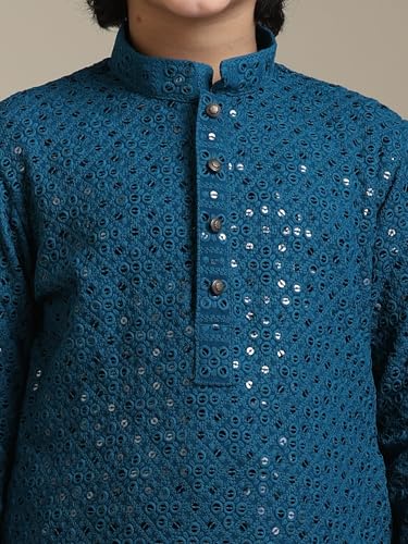 Manyavar Boys Viscose Chikankari Sequined Kurta Pyjama Set (2Pcs)(5-6 Years)