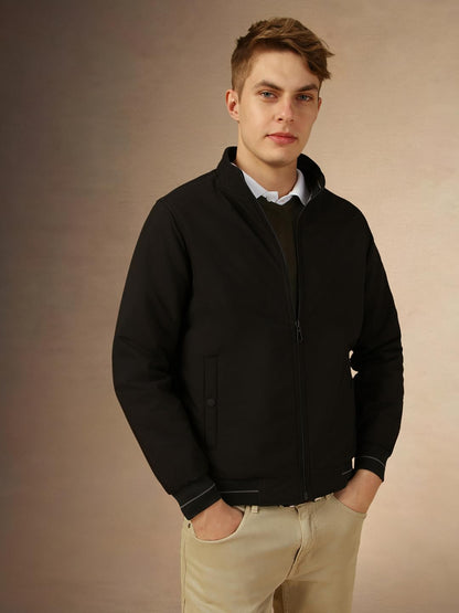 Dennis Lingo Men Grey Solid Regular Fit Full Sleeve Mock Collar Padded Jacket