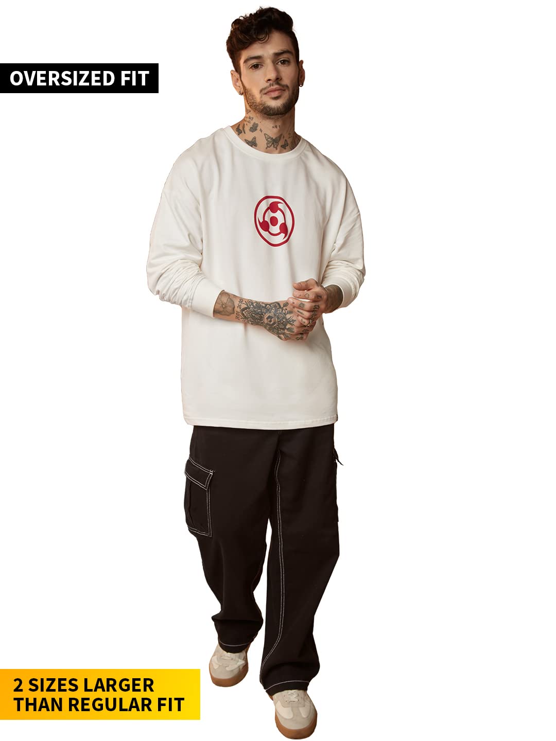 The Souled Store| Official Naruto: Uchiha Clan Mens and Boys T-Shirts|Full Sleeve|Oversized fit Graphic Printed|100% Cotton Nude