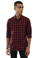 Turtle Men 100% Cotton Indigo Navy & Red Check Slim Fit Casual Shirt