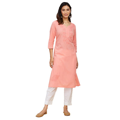 Fabindia Women's Cotton Chikankari Regular Kurta