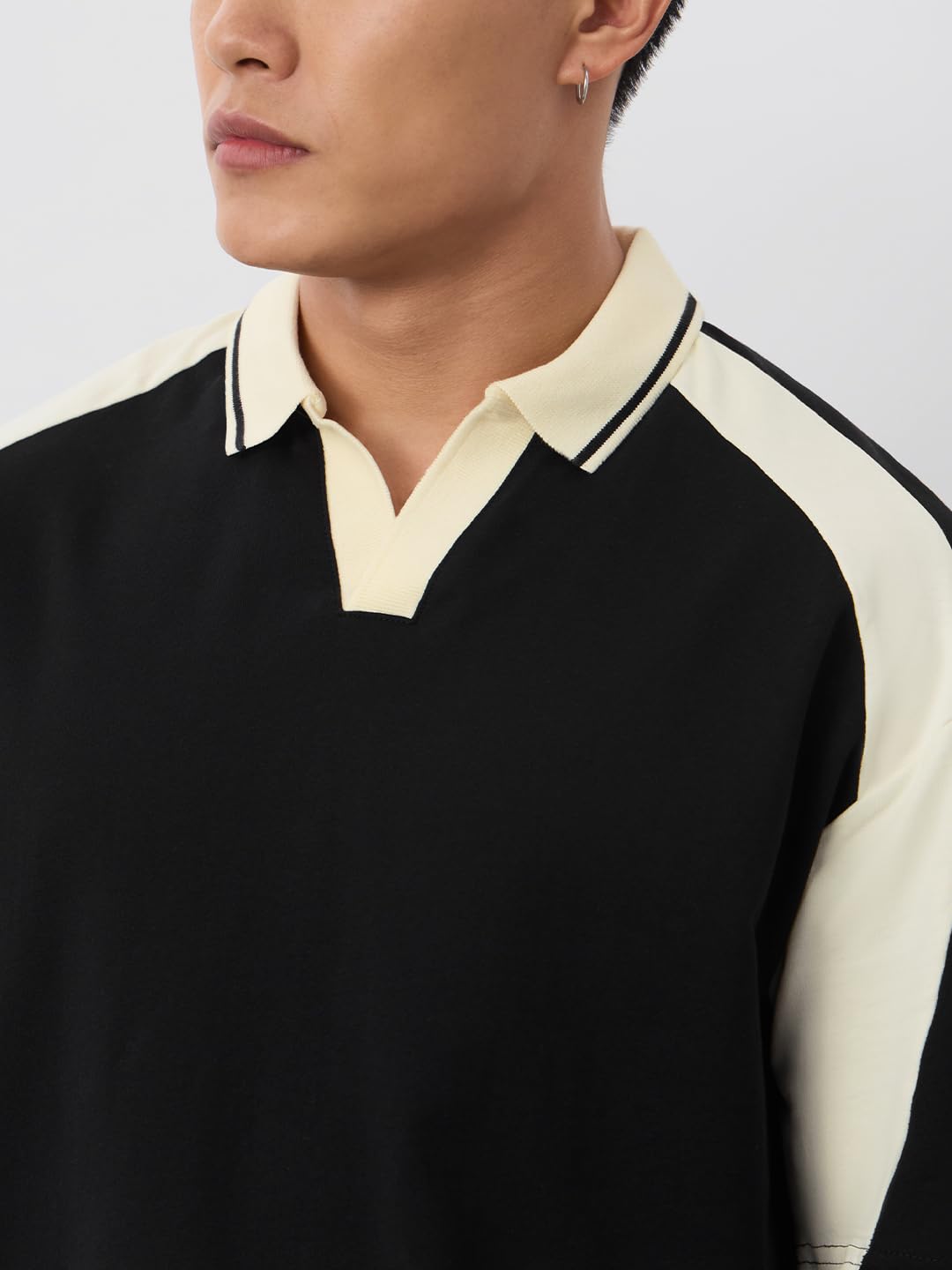 The Souled Store Colourblock Polo: White and Black Men and Boys Short Sleeve Collared Neck Cotton Heavy Gauge Casual Lightweight