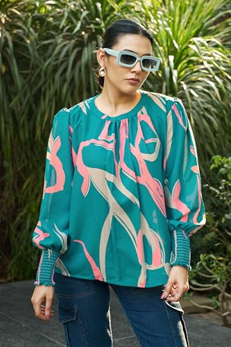 Leriya Fashion Women Rayon Regular Top Green S