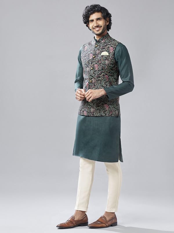 Kisah Kurta Jacket Set For Men  Printed Pure Cotton Ethnic Set With Trouser | Traditional Indian Outfit For Weddings, Festive &