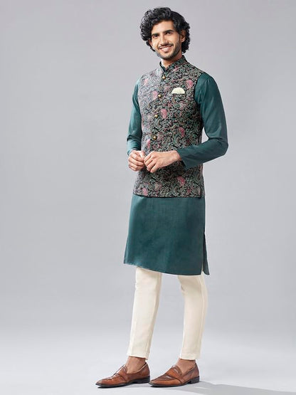 Kisah Kurta Jacket Set For Men  Printed Pure Cotton Ethnic Set With Trouser | Traditional Indian Outfit For Weddings, Festive &