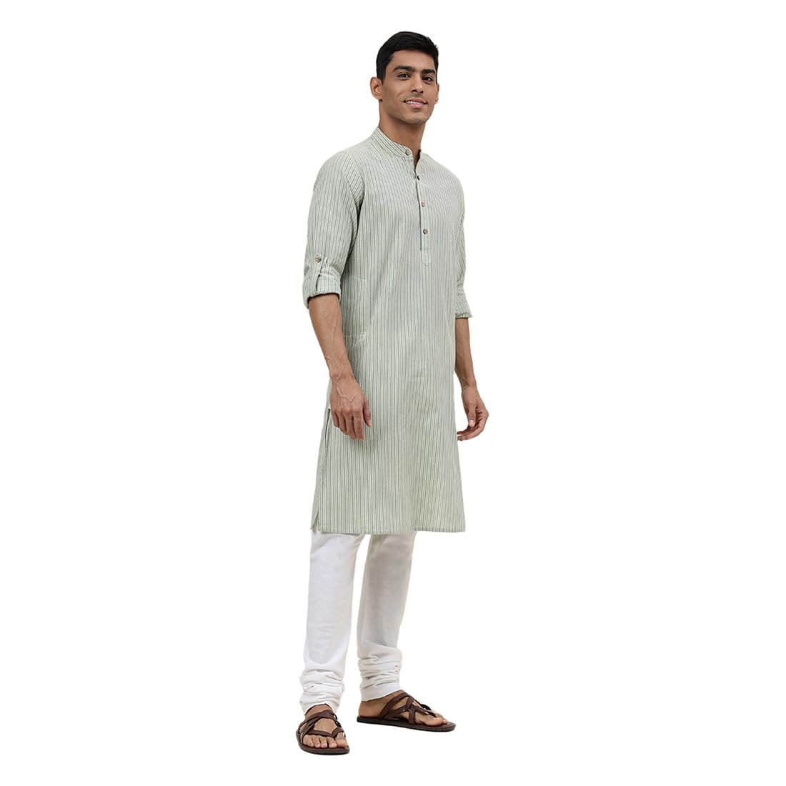 Fabindia MenS Cotton Striped Slim Kurta (1030813Lime_Green