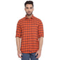 Turtle Men Orange Cotton Checked Slim Fit Shirts