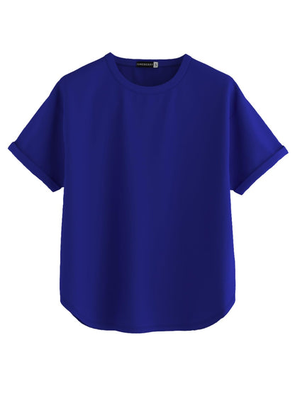 Juneberry Pure 100% Cotton Oversized Loose Baggy Fit Round Neck With Drop Shoulder Black & Cork & Royal Blue Half Sleeves Boyfri