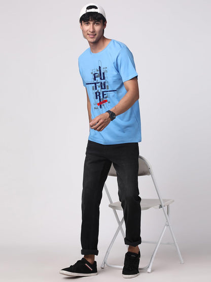 ADRO Men's Graphic Printed 100% Cotton T-Shirt - Regular Fit, Printed T-Shirts for Men (RN24-FTR-SK_Sky Blue)