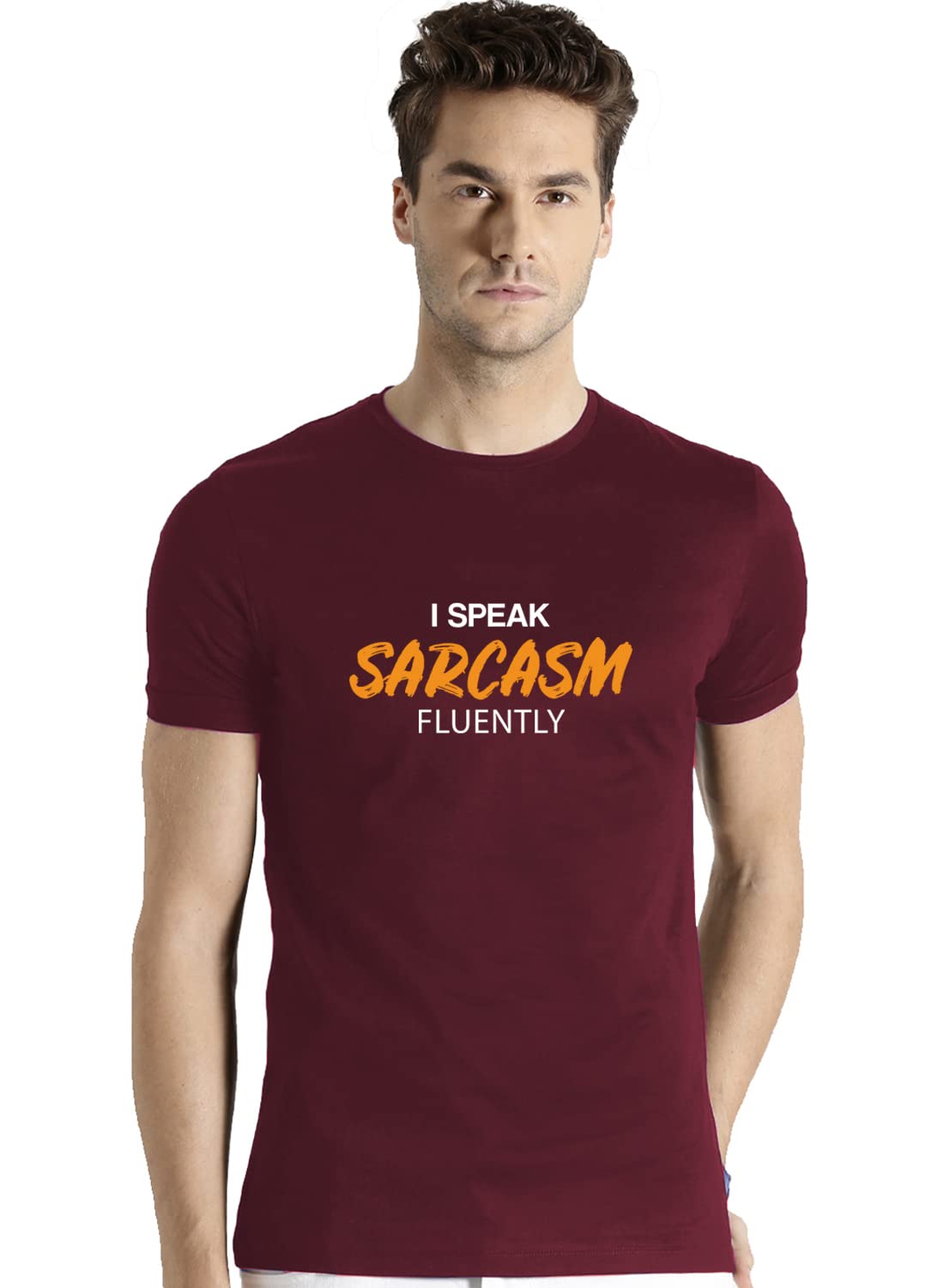 ADRO Men's I Speak Sarcasm Fluently Printed T-Shirt (RNR-M-SCM-MR_Maroon)