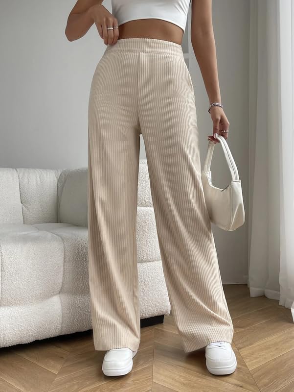 Pinkmint Women Rib Trouser l Regular Fit High Waisted Korean Trouser l Comfortable & Stylish Pants l Office & Casual Wear (Pack