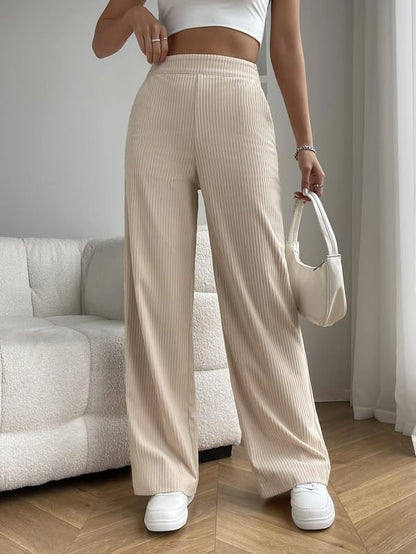 Pinkmint Women Rib Trouser l Regular Fit High Waisted Korean Trouser l Comfortable & Stylish Pants l Office & Casual Wear (Pack