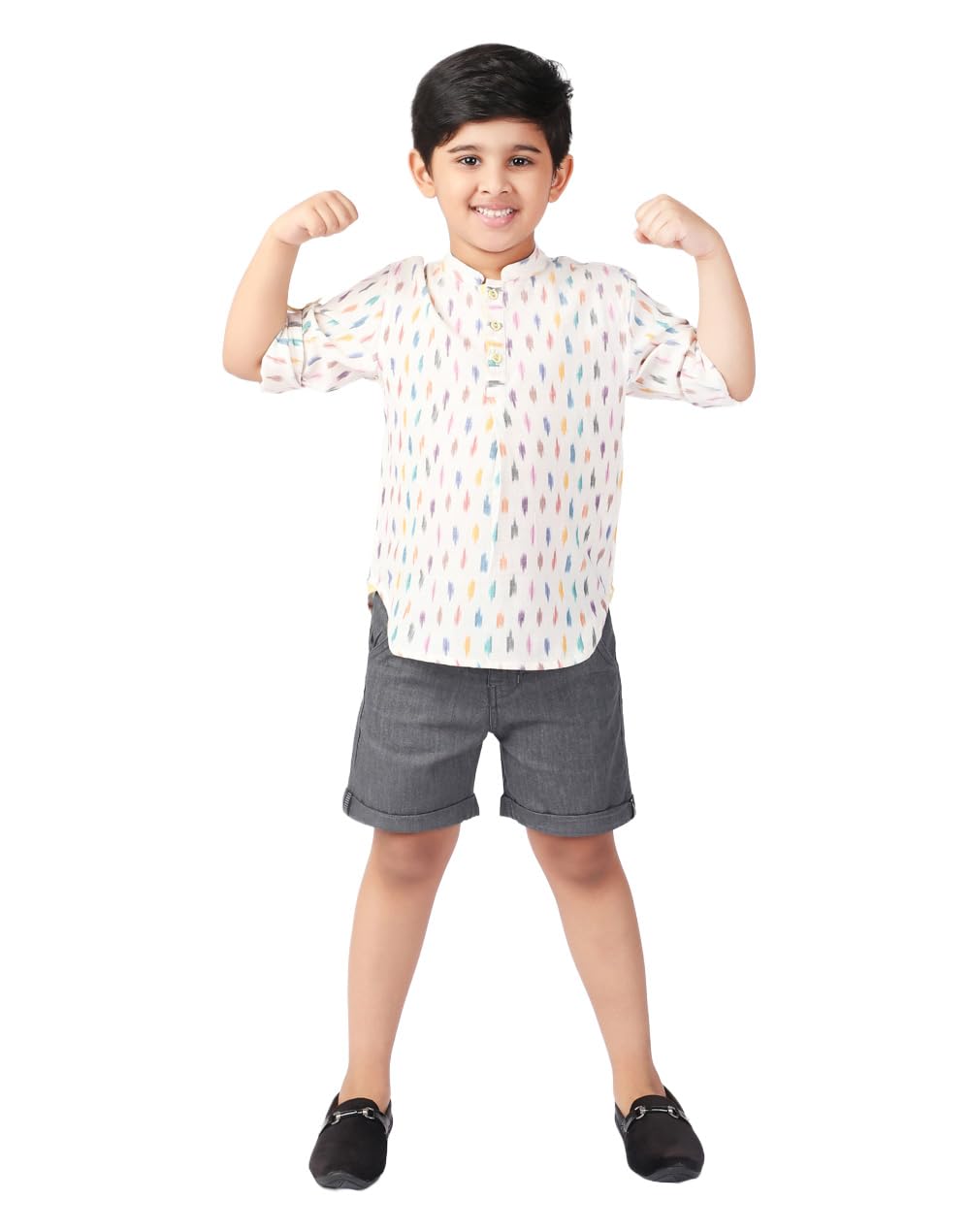 Fabindia Kids Grey Cotton Solid Regular Fit BOY Shorts