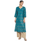 Fabindia Women Cotton Silk Hand Block Print Long Kurta Teal_L