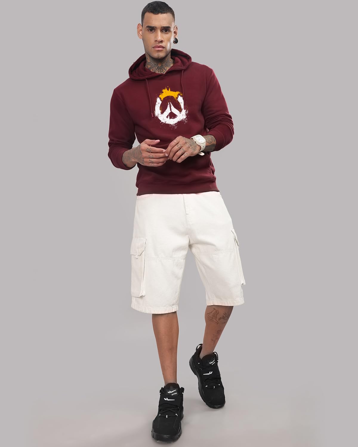 ADRO Men's Cotton Neck Hooded Sweatshirt (H-M-PC-MR_Maroon)