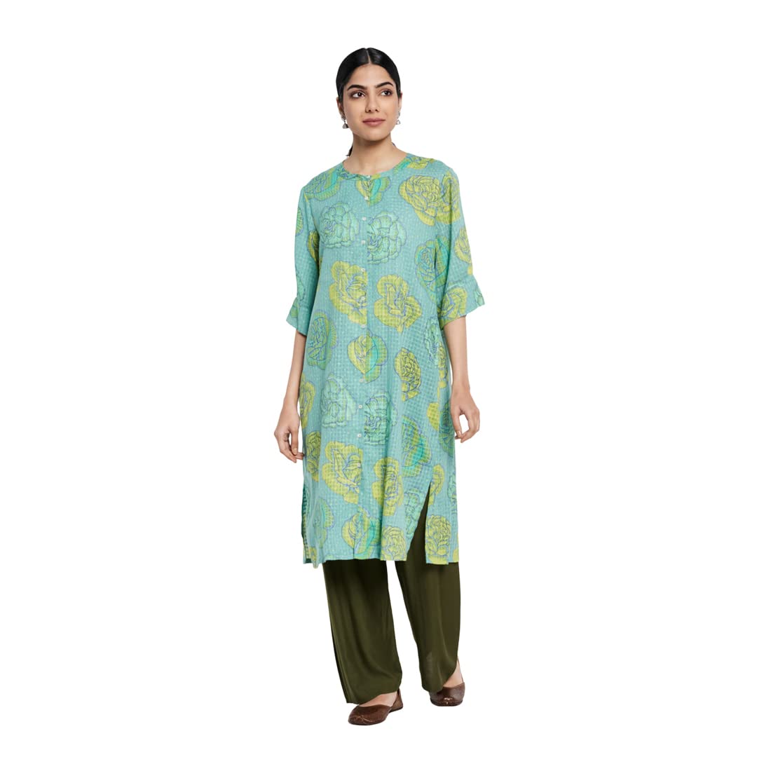 Fabindia Women'S Cotton Regular Fit Kurta (10712889Bu_Green_L)