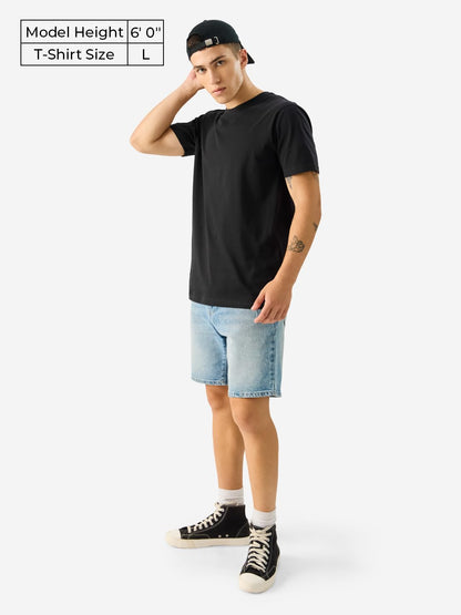 The Souled Store Solids: Midnight Black Cotton T-Shirts Regular Fit for Men and Boys - Classic Comfort in Style