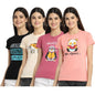 Preneum Womens Cotton Regular Fit Latest Graphic Stylish Printed Short Sleeves Casual T-Shirt (Pack 4), Black & Cream & Pink &