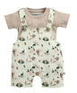 BUMZEE Baby Girls Cotton Round Neck Half Sleeves Floral Print Dungaree Set With Inner Tee Off White & Blue - 9-12 Months (Peb112