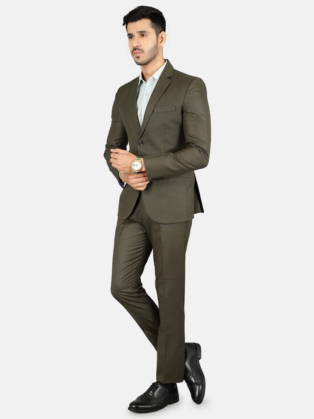 WINTAGE Mens Polyester Cotton Plain Green Two Piece Suit : 38/ S