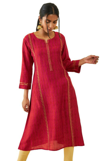 Soch Womens Muslin Printed A-Line Kurta with Zari Embroidery Details