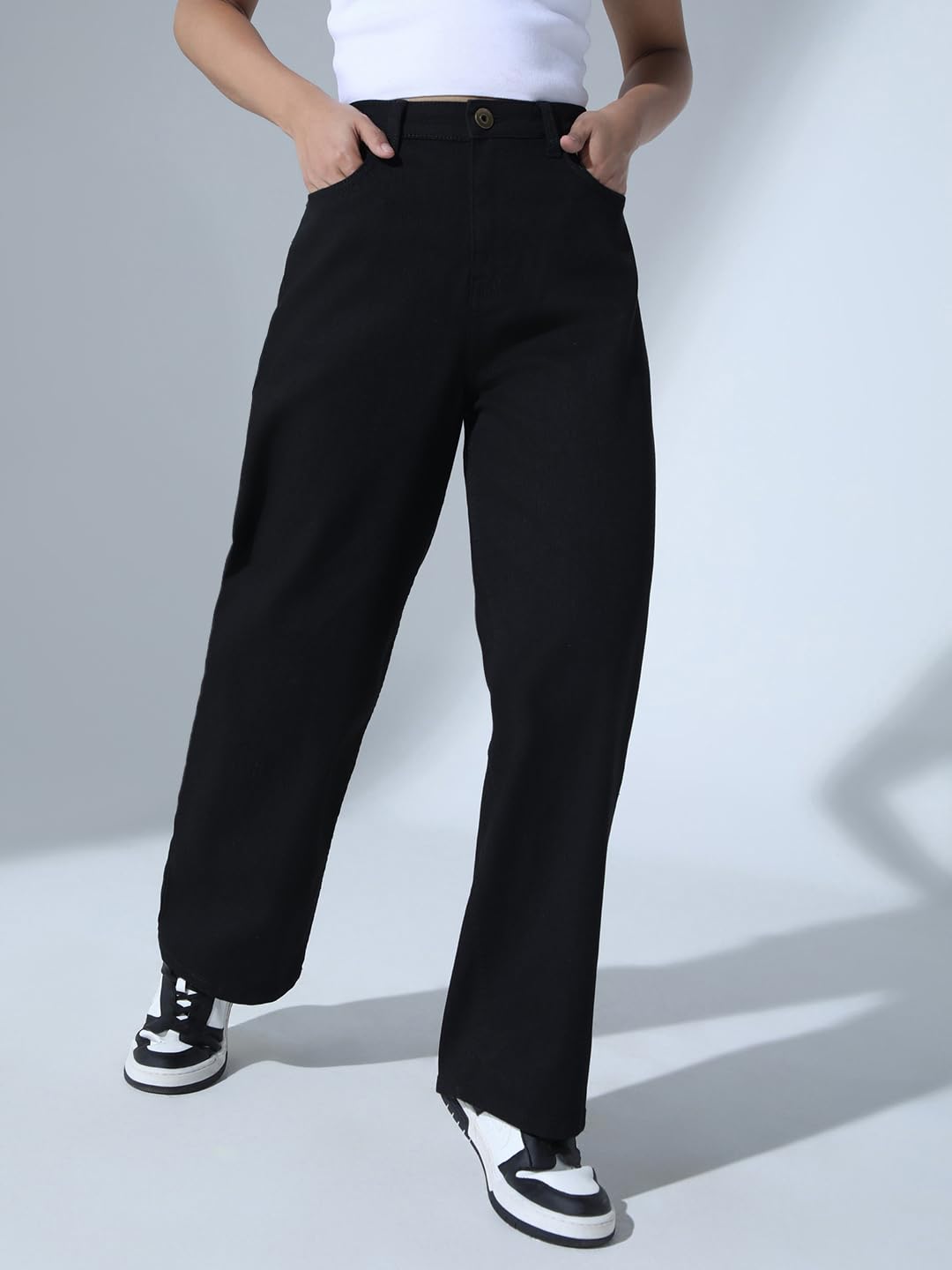 Hubberholme Women Black Cotton Relaxed Fit High-Rise Jeans