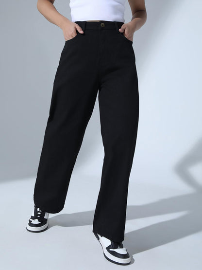 Hubberholme Women Black Cotton Relaxed Fit High-Rise Jeans