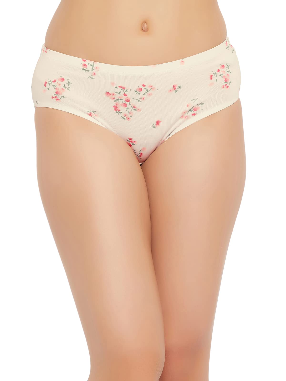 Clovia Womens Cotton Mid Waist Floral Print Hipster Pantywith Inner Elastic(PN2488M18_White_L)