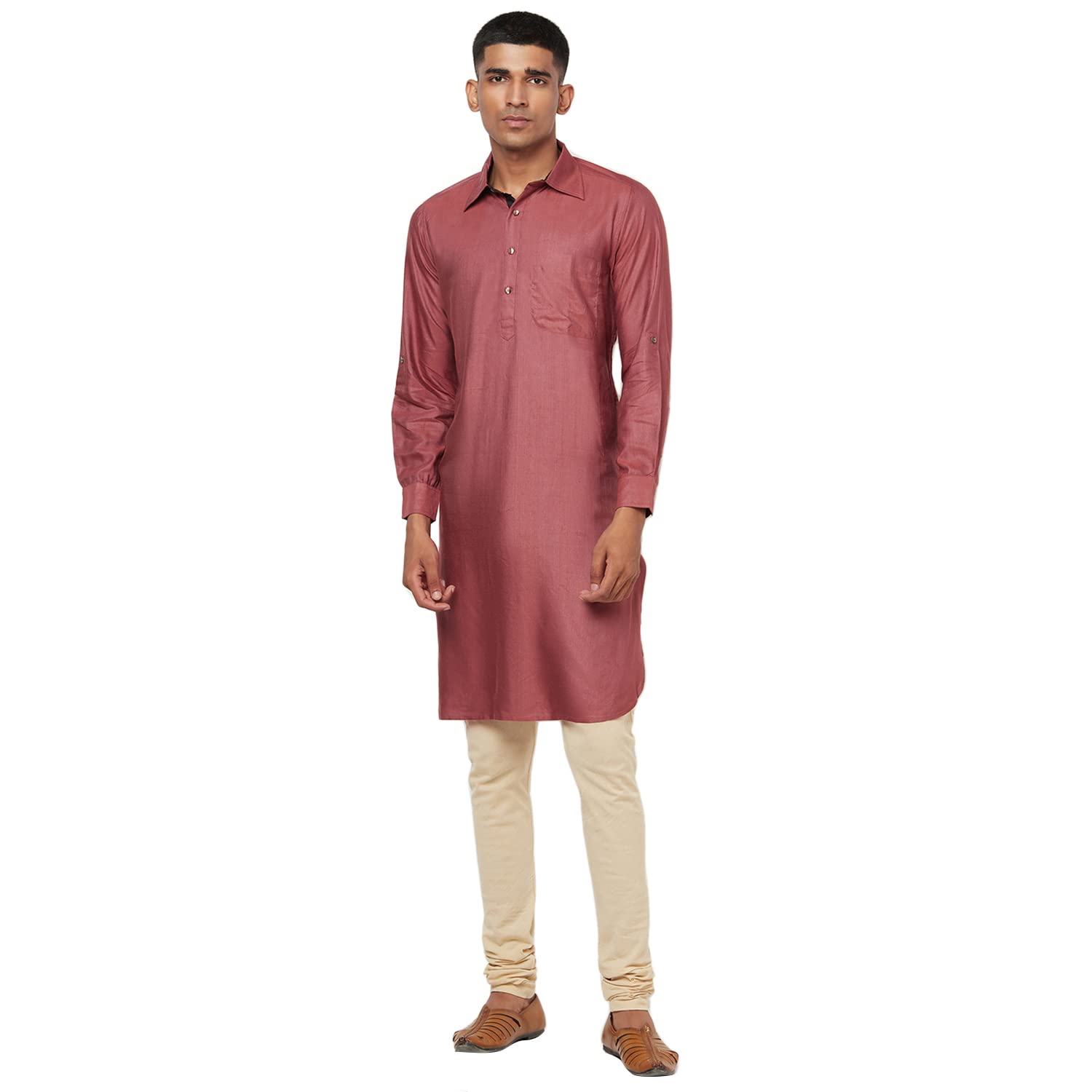 Fabindia MenS Viscose Silk Solids Comfort Kurta_Maroon_S