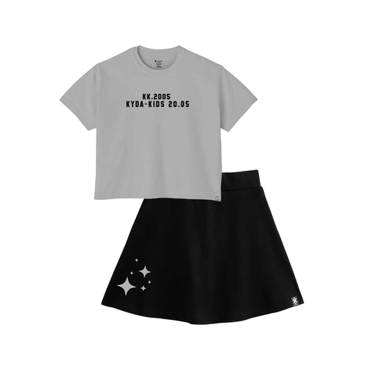 Kyda Kids100% Pure Cotton Girls Printed Crop Top And Skirt With Attached Inner Shorts Co-Ords Set (Pack Of 1)