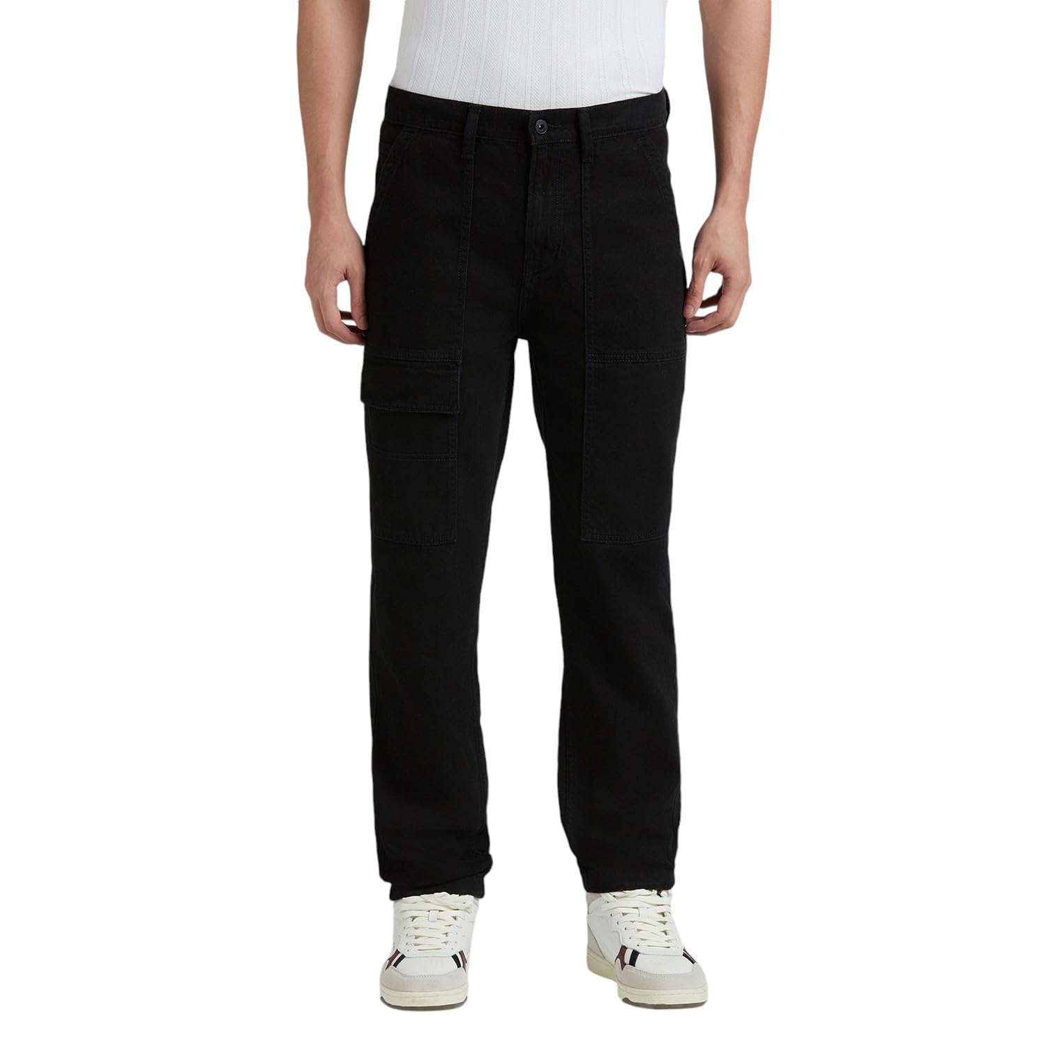 Black Mid Rise Straight Cargos